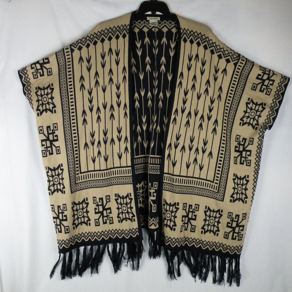 FLYING TOMATO OPEN FRONT FRINGE CARDIGAN SWEATER WRAP SHAWL L